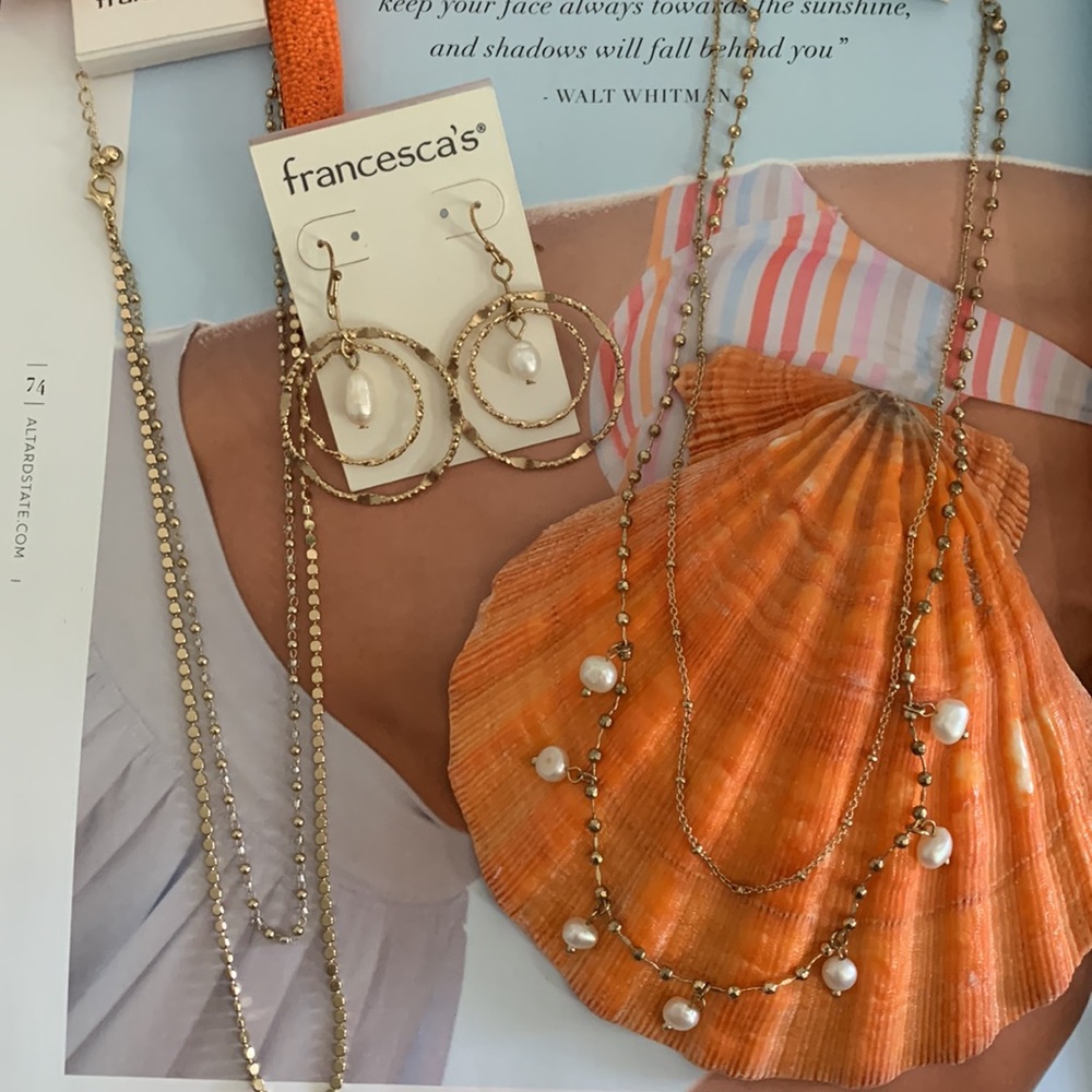 Gold and White Layered Necklace with Pearl Accents